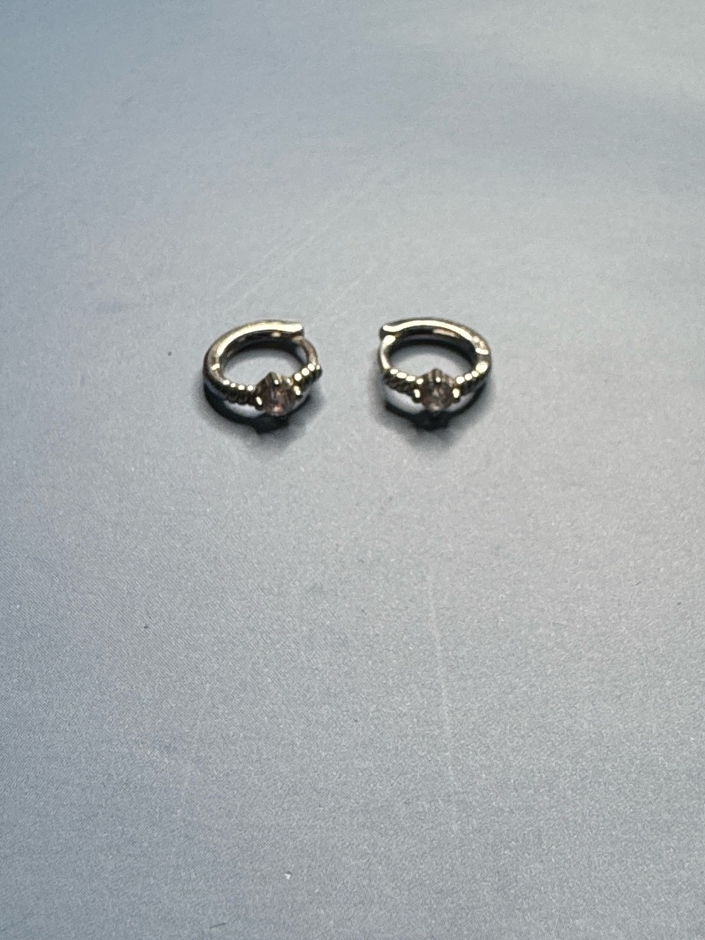 Sterling-Style Silver Huggie Earrings with Center Accent Stone